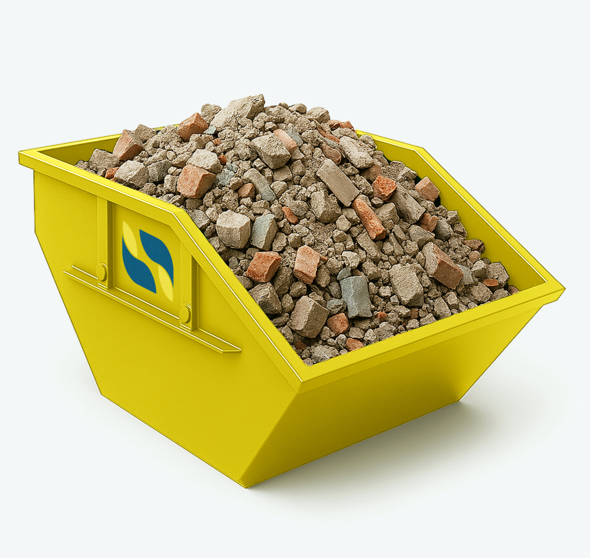 Gelber Container befüllt mit Bauschutt