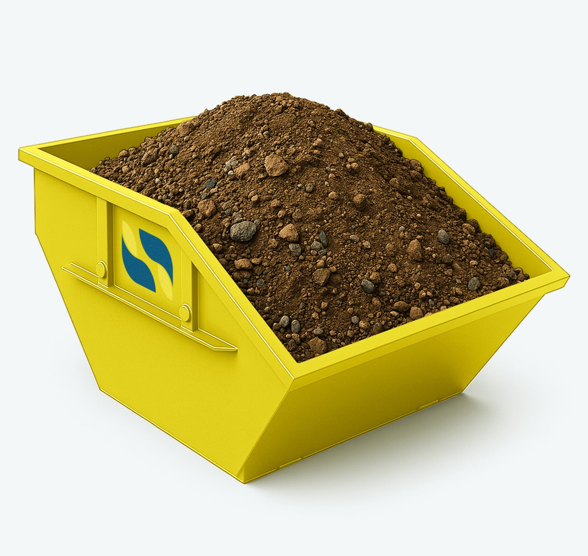 Gelber Container befüllt mit Erdaushub