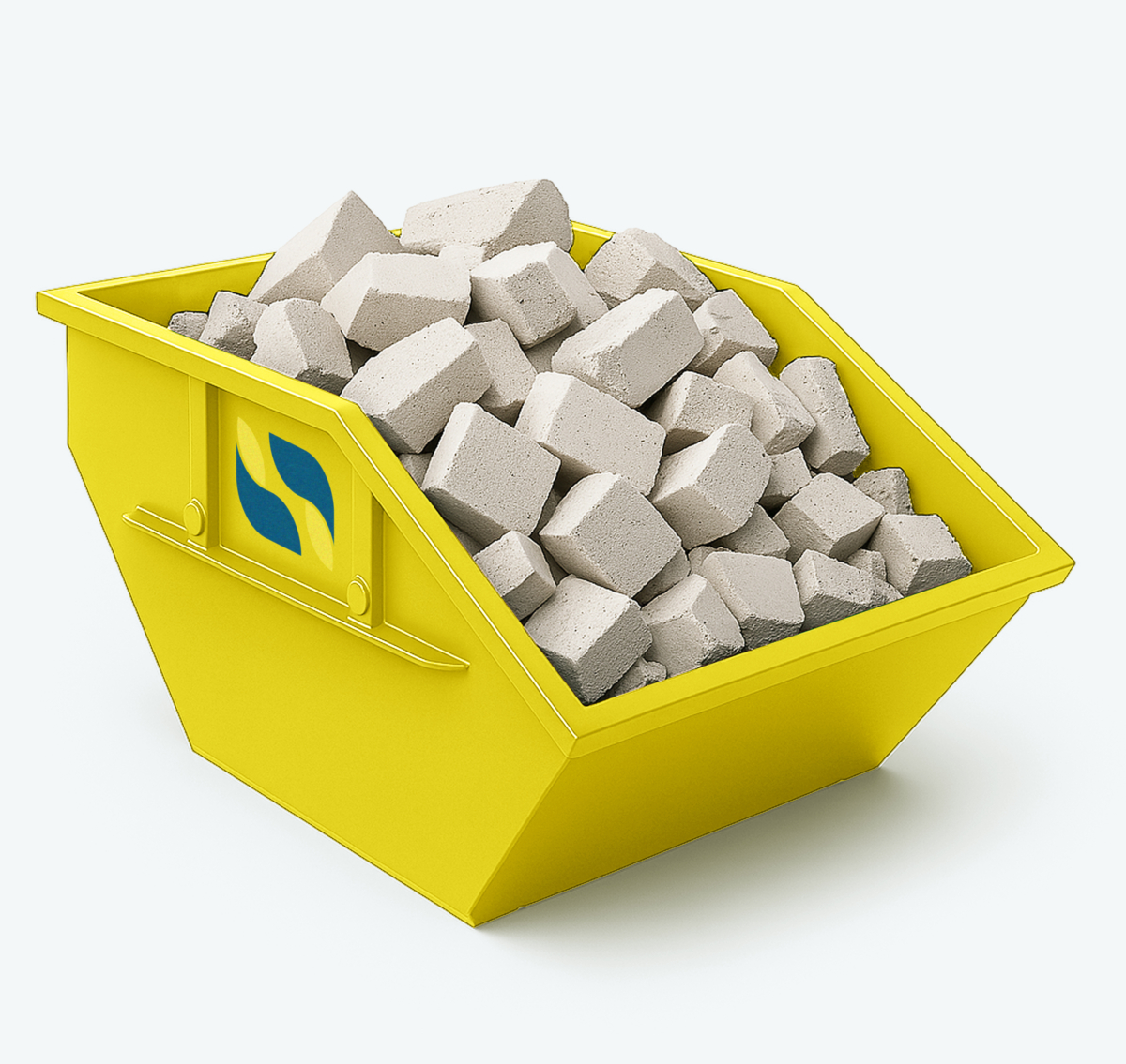 Gelber Container befüllt mit Gasbeton