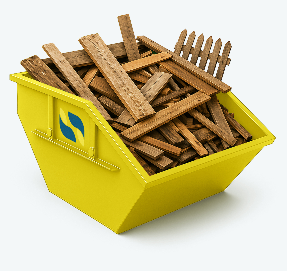 Gelber Container befüllt mit Holz