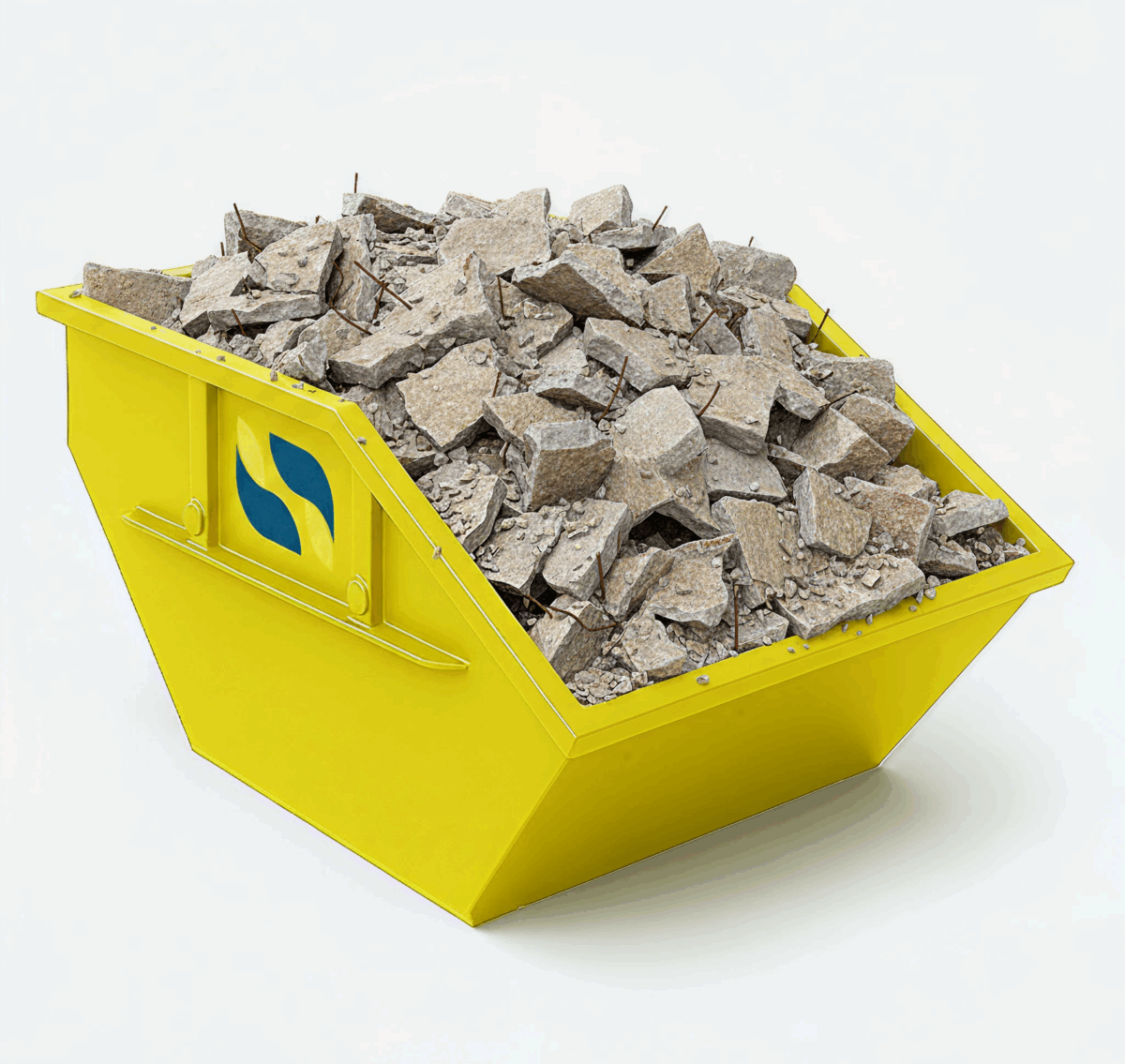 Gelber Container offen mit Beton befüllt